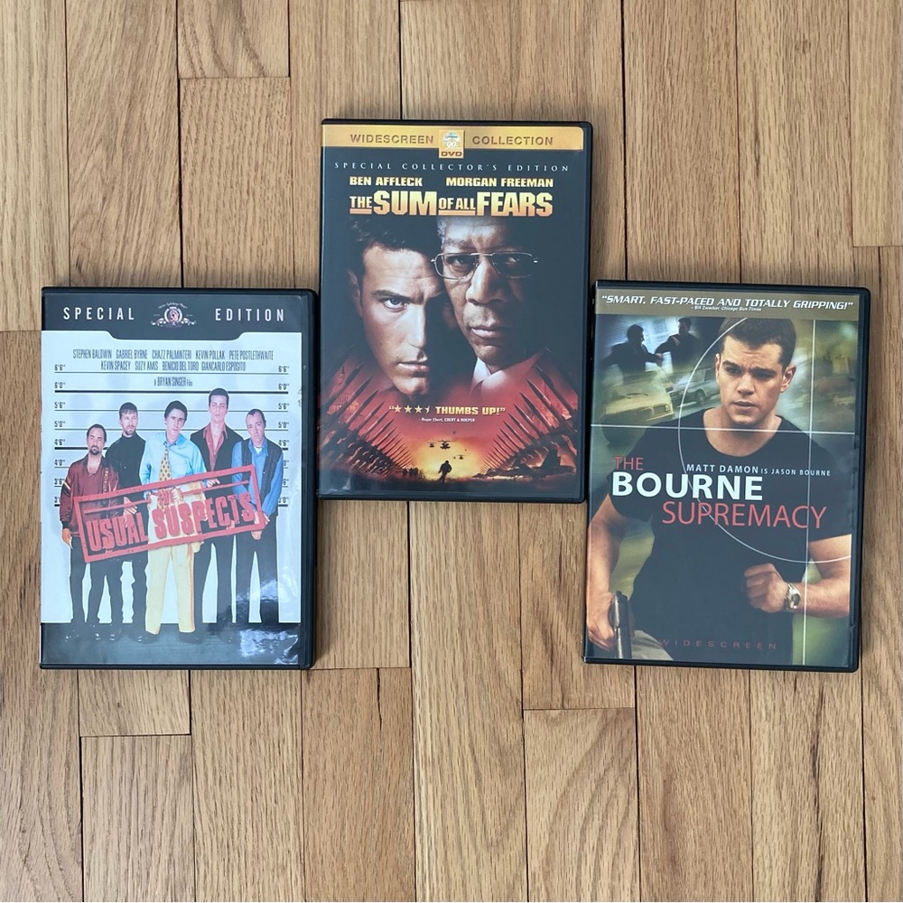 Bundle DVD Movies, The Sum of all Fears, The Usual Suspects,The Bourne Supremacy